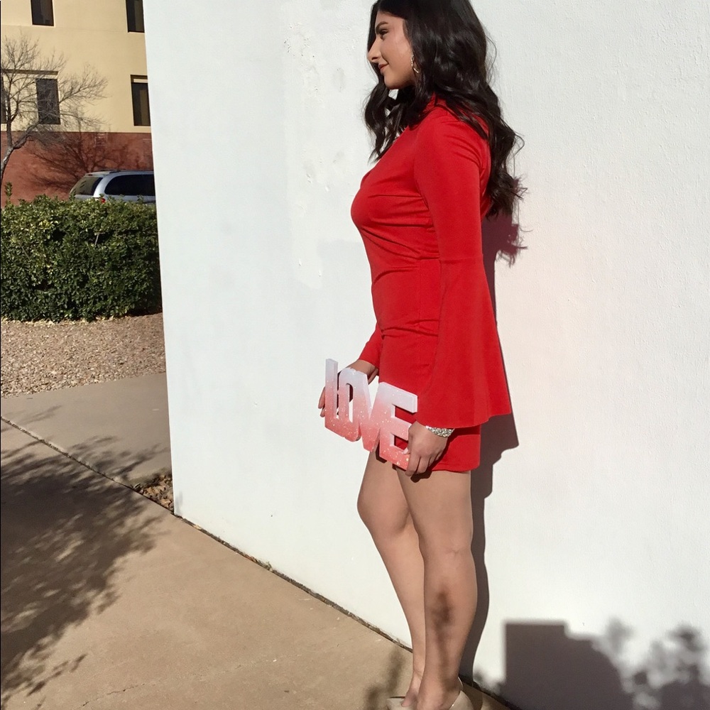 Red Flare Sleeve Dress-CLEARANCE - Picture 5 of 7